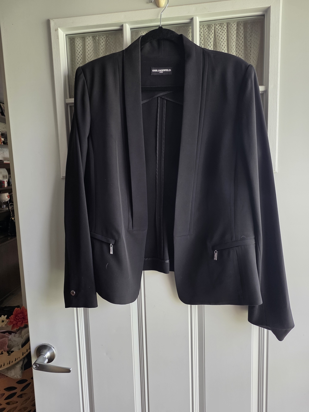 Karl Lagerfeld Black Open-Front Draped Blazer